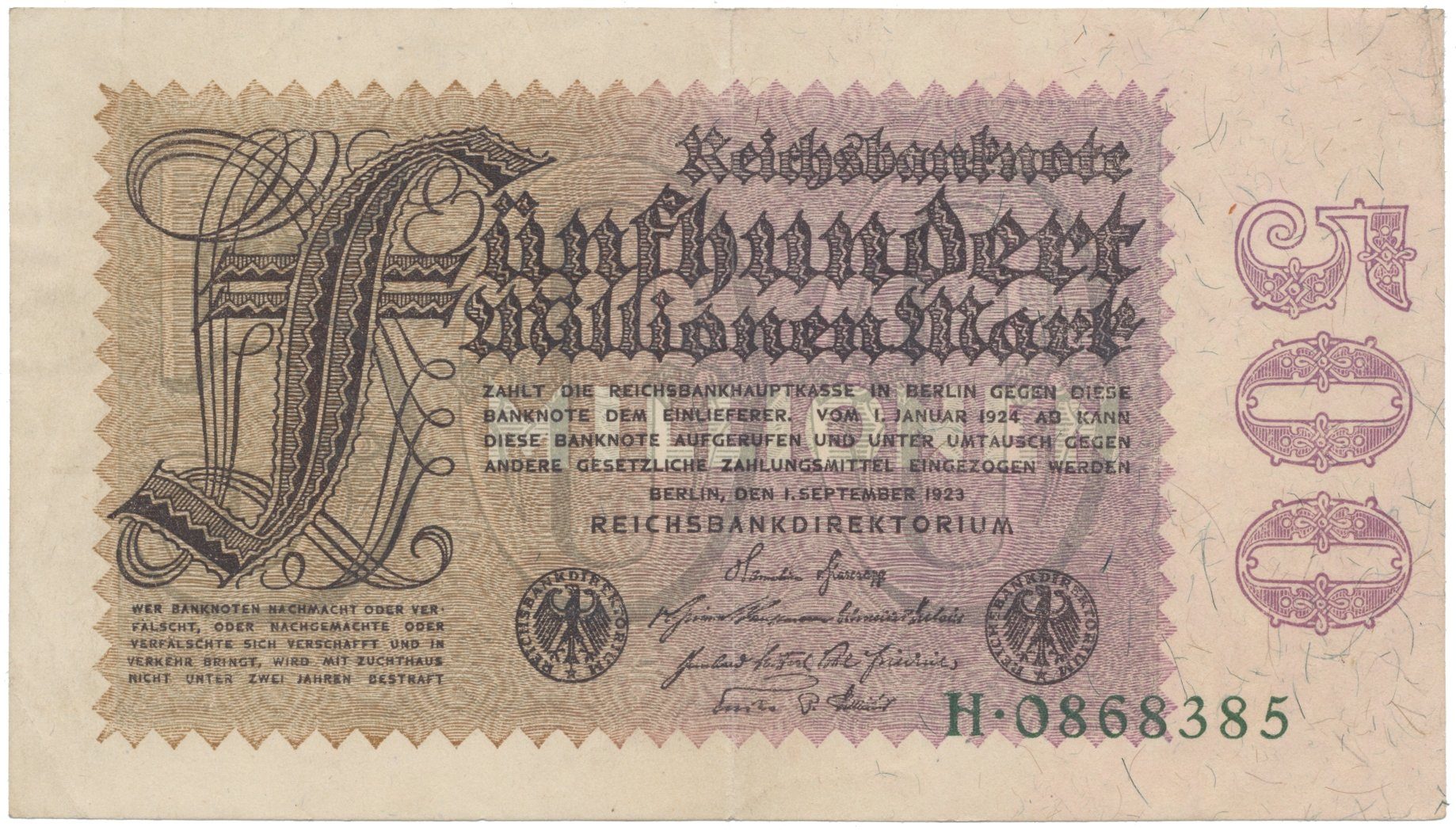Německo, 500 Millionen Mark 1923, Ro.109a