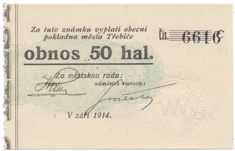 Třebíč - město, 50 hal září 1914, série C, HH.223.5.9a