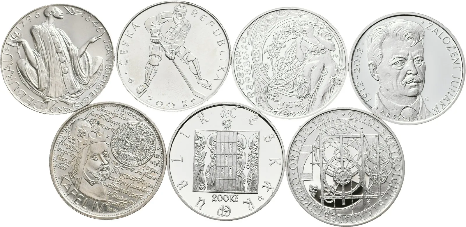 Soubor mincí 200 Kč - 1996 - Jean-Baptiste Gaspard Deburau, 1998 - Univerzita Karlova, — 1