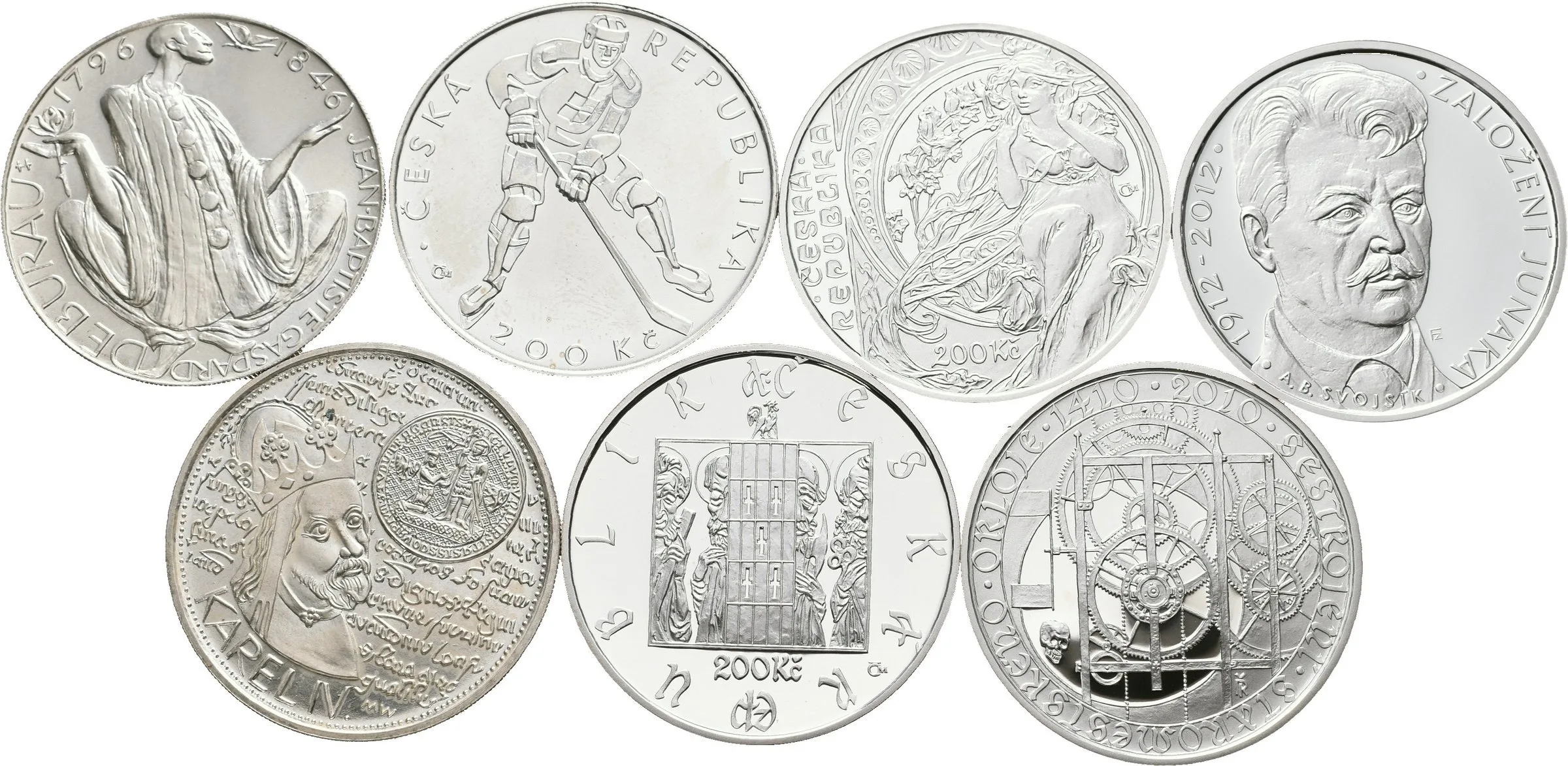 Soubor mincí 200 Kč - 1996 - Jean-Baptiste Gaspard Deburau, 1998 - Univerzita Karlova, — 1