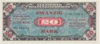 Okupační poukázky Allierte, 20 Mark 1944, tisk SSSR, 8-místný číslovač, Hej.AM5d