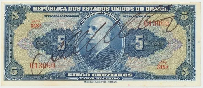 Brazílie, 5 Cruzeiros (1943), s ručním podpisem, P.134