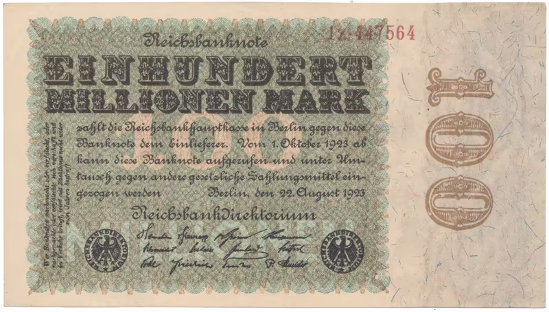 Německo, 100 Millionen Mark 1923, Eichenlaub, Ro.106c