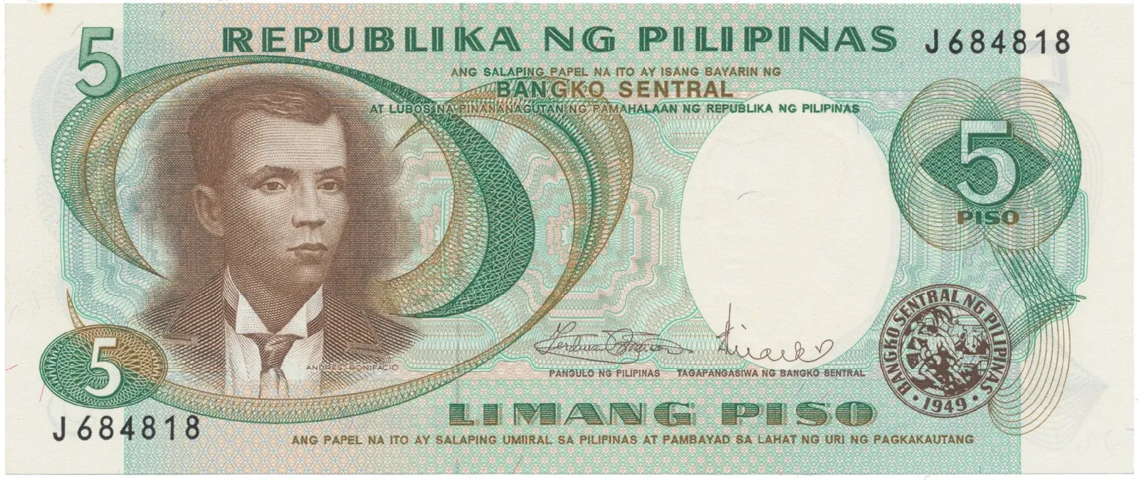 Filipíny, 5 Piso (1969), P.143b