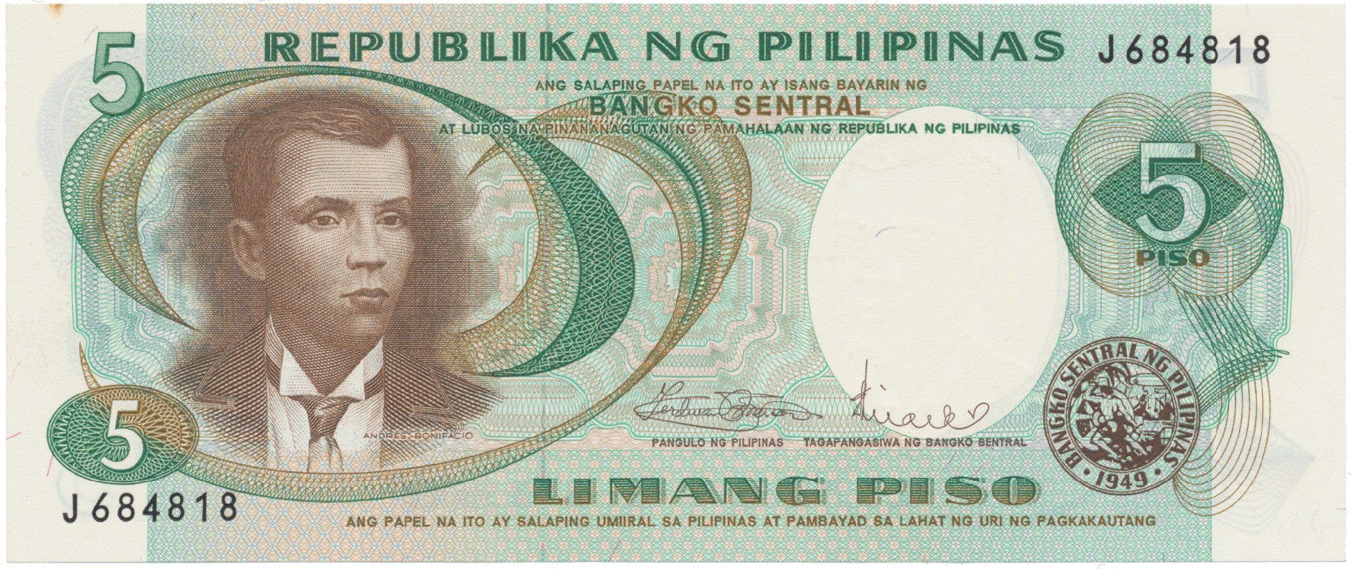 Filipíny, 5 Piso (1969), P.143b