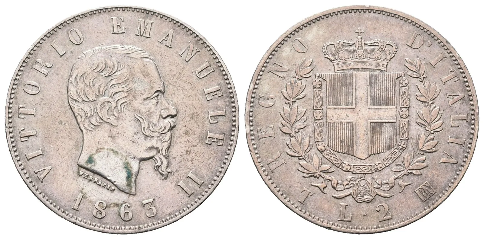Itálie, 2 Lira 1863 T
