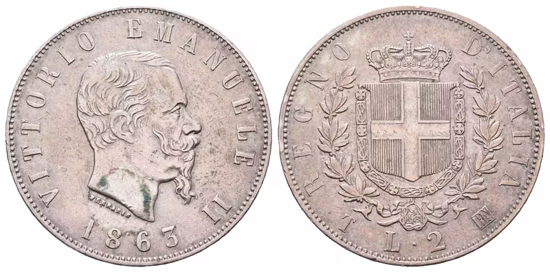 Itálie, 2 Lira 1863 T