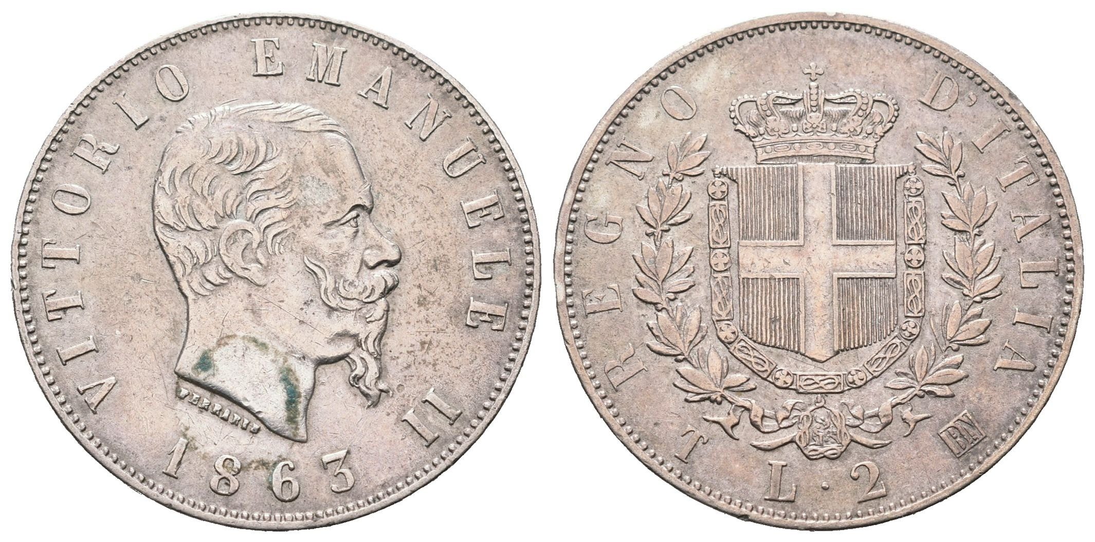 Itálie, 2 Lira 1863 T