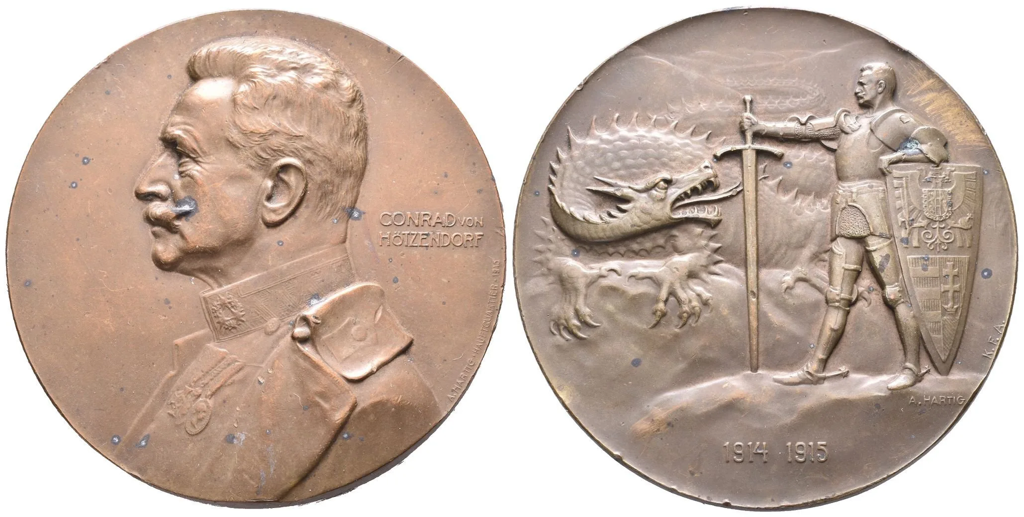 AE Medaile 1915 - Conrad von Hötzendorf. Poprsí v uniformě zleva, nápis / — 1