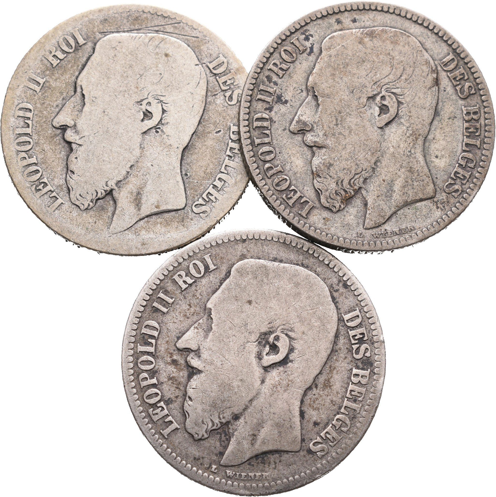 Belgie, 2 Frank 1866, 1867, 1868