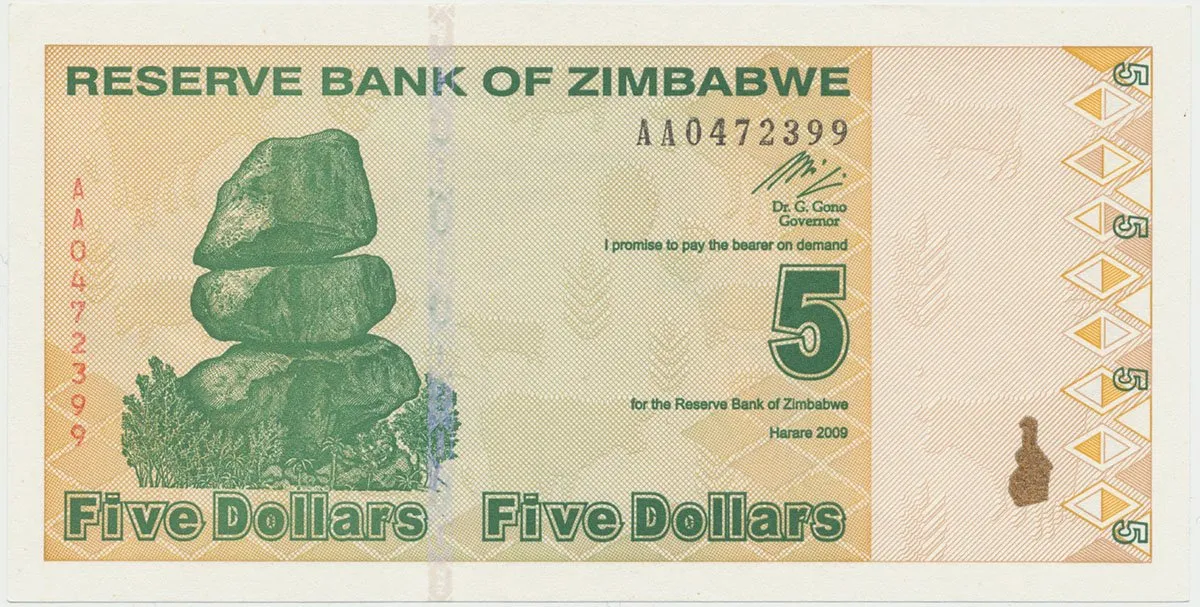 Zimbabwe, 5 Dollars 2009, P.93