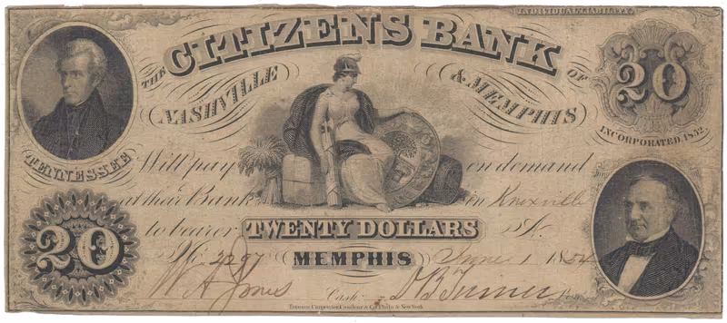 USA - Tennessee, 20 Dollar 1854