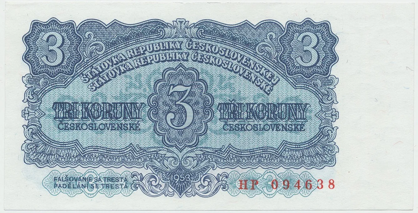 Československo, 3 Koruna 1953, tisk Praha, série HP, Hej.90b