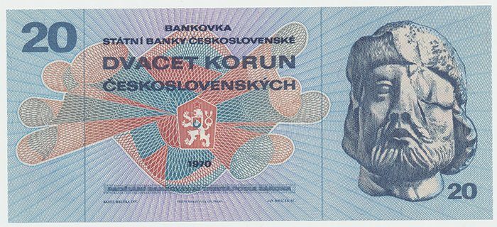 Československo, 20 Koruna 1970, série F, Hej.104aF