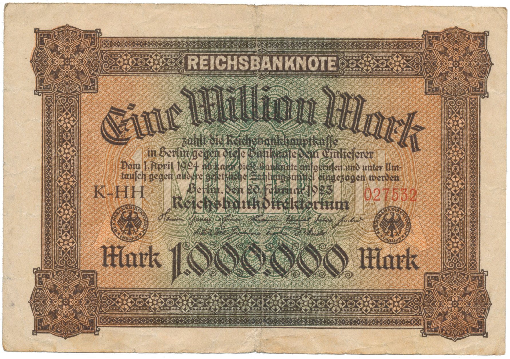 Německo, 100 Millionen Mark 1923, Ro.85a