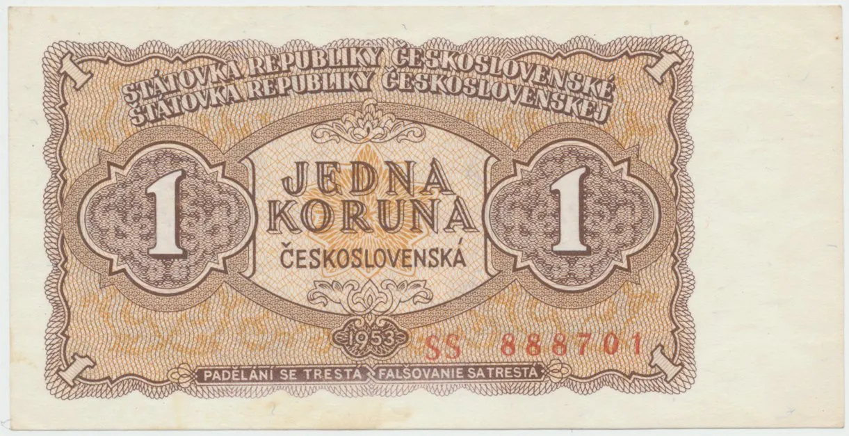 Československo, 1 Koruna 1953, tisk Praha, série SS, Hej.89b2
