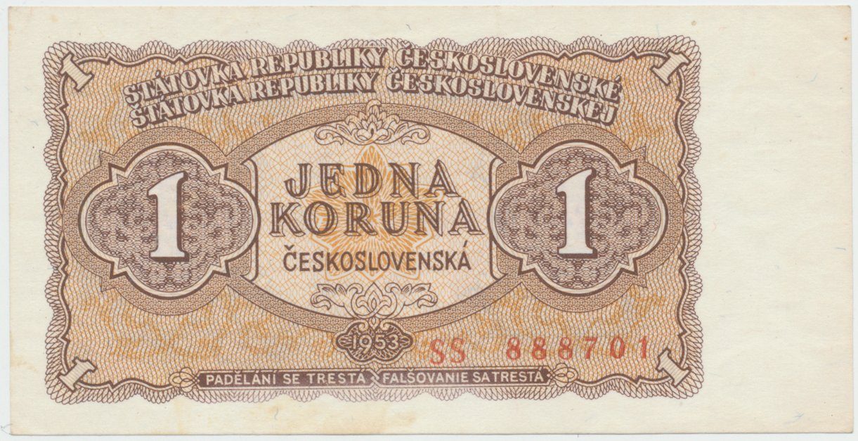 Československo, 1 Koruna 1953, tisk Praha, série SS, Hej.89b2