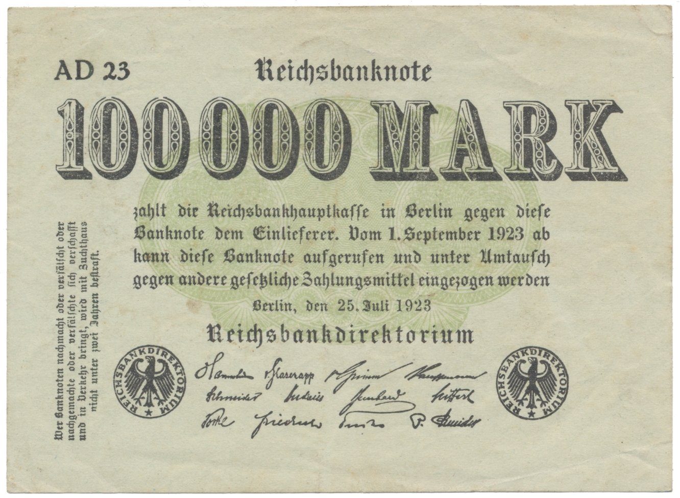 Německo, 100 000 Mark 1923, Ro.90b