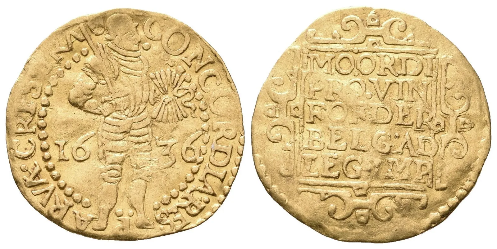 Dukát 1636, Fr.284, KM.7, patina, zvlněný, rysky (3,44 g) — 1
