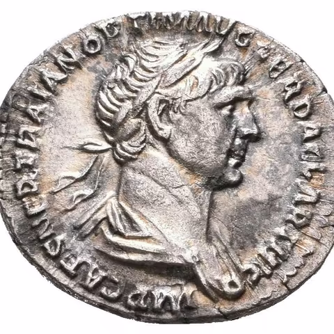Denár, 114 - 117, Rv: PM TR P COS VI P P S P Q R, stojící Genius zleva