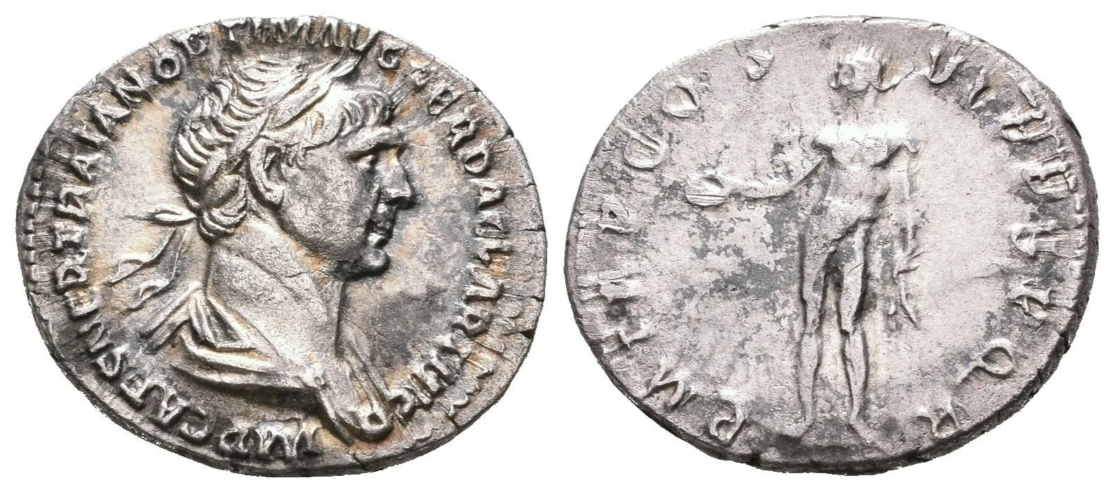 Denár, 114 - 117, Rv: PM TR P COS VI P P S P Q R, stojící Genius zleva — 1