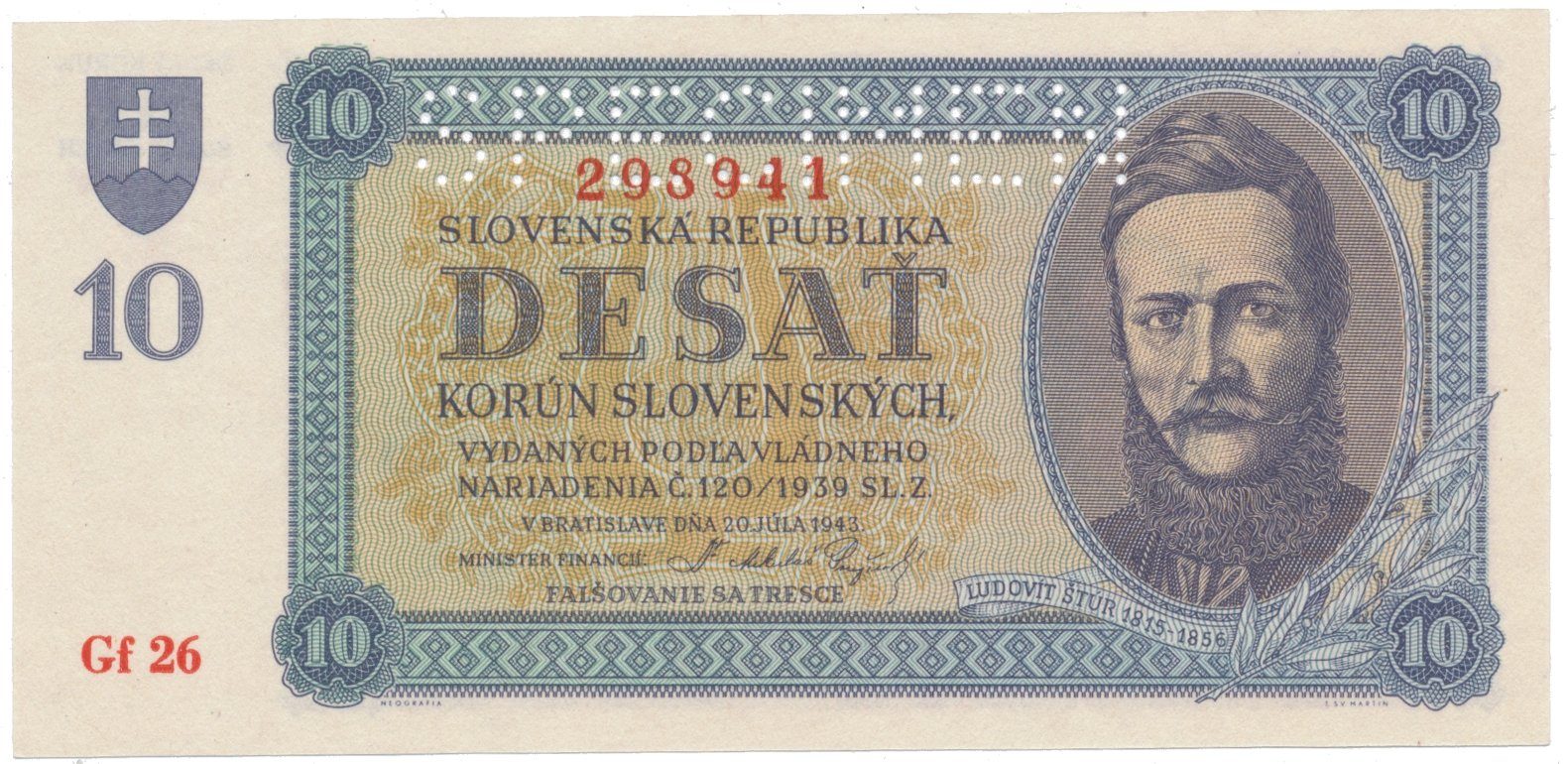 10 Koruna 1943, série Gf 26, Hej.54a2.S1
