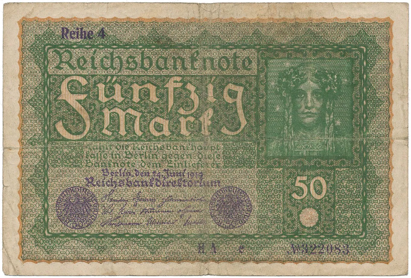Německo, 50 Mark 1919, Reihe 4, Ro.62d