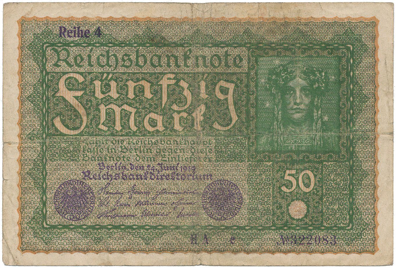 Německo, 50 Mark 1919, Reihe 4, Ro.62d