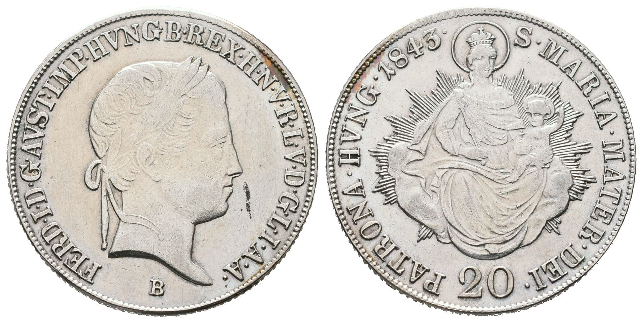 Ferdinand V., 20 Krejcar 1843 B, Kremnica