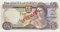 Jersey, 5 Pounds (1976-1988), bankovní vzor, přetisk SPECIMEN, P.12bs