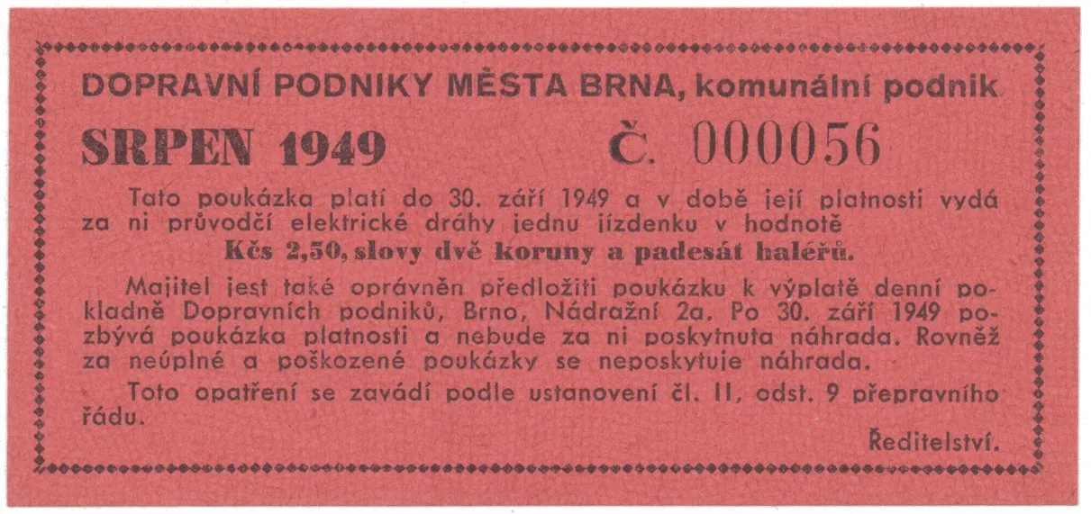 Brno - elektrické dráhy, 2.50 Kčs srpen 1949, HH.16.1.7