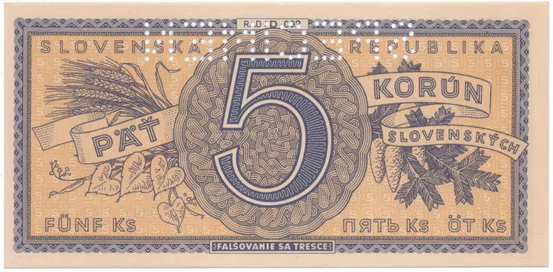 5 Koruna b.d. (1945), série D 002, Hej.55a.S1