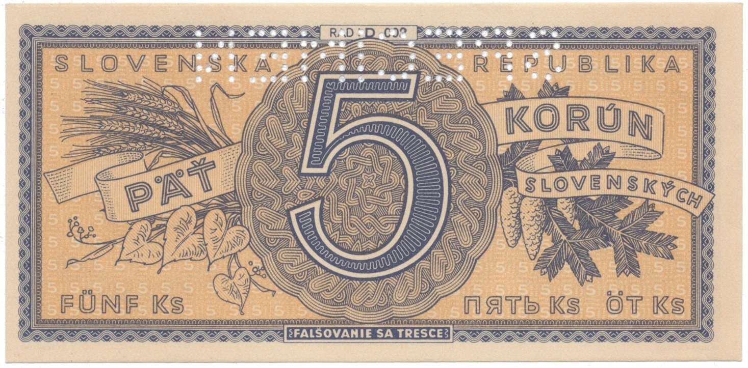 5 Koruna b.d. (1945), série D 002, Hej.55a.S1
