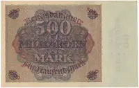 Německo, 500 Milliarden Mark 1923, firemní číslovač, Ro.121b, krásný stav! - fotografie 2