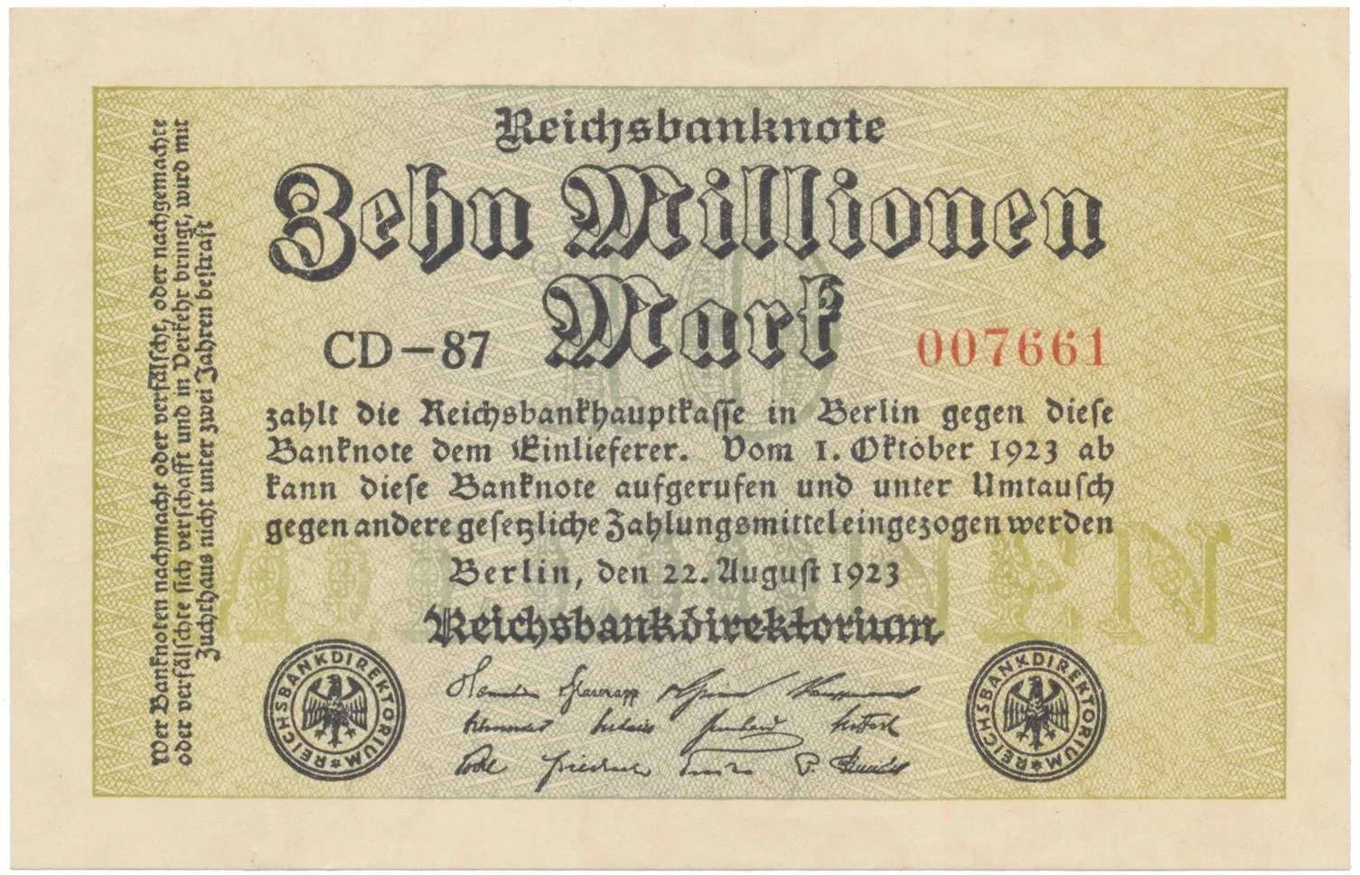 Německo, 10 Millionen Mark 1923, Ro.105c