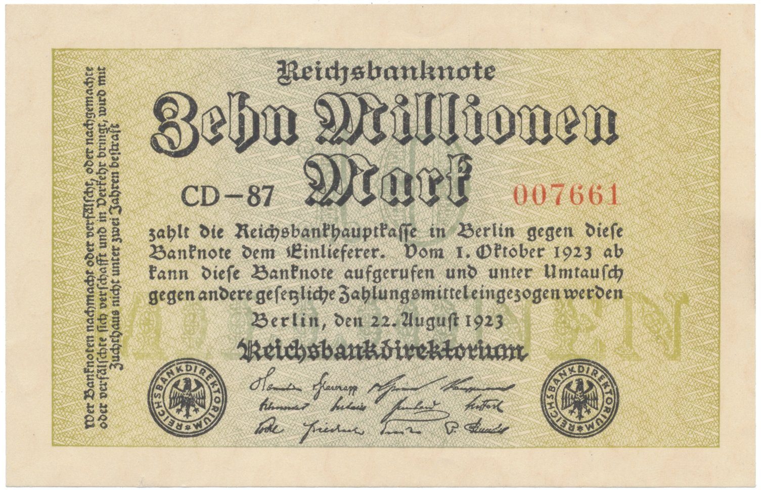 Německo, 10 Millionen Mark 1923, Ro.105c
