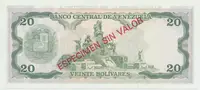Venezuela, 20 Bolivares 1981, anulát - ESPECIMEN SIN VALOR, P.63as - fotografie 2