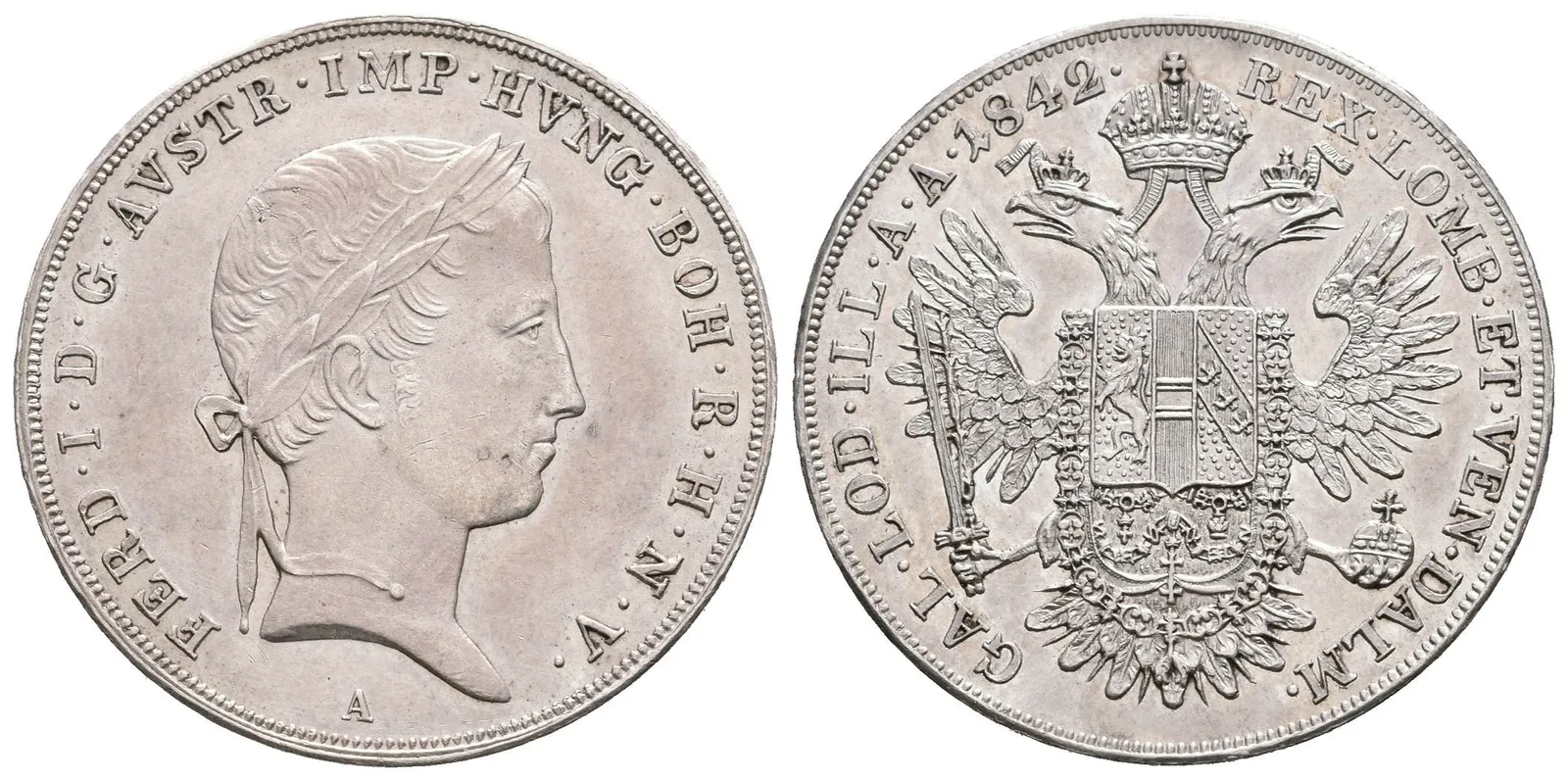 1/2 Tolar 1842 A, krásná zachovalost, ražební lesk, patina, drobné rysky — 1
