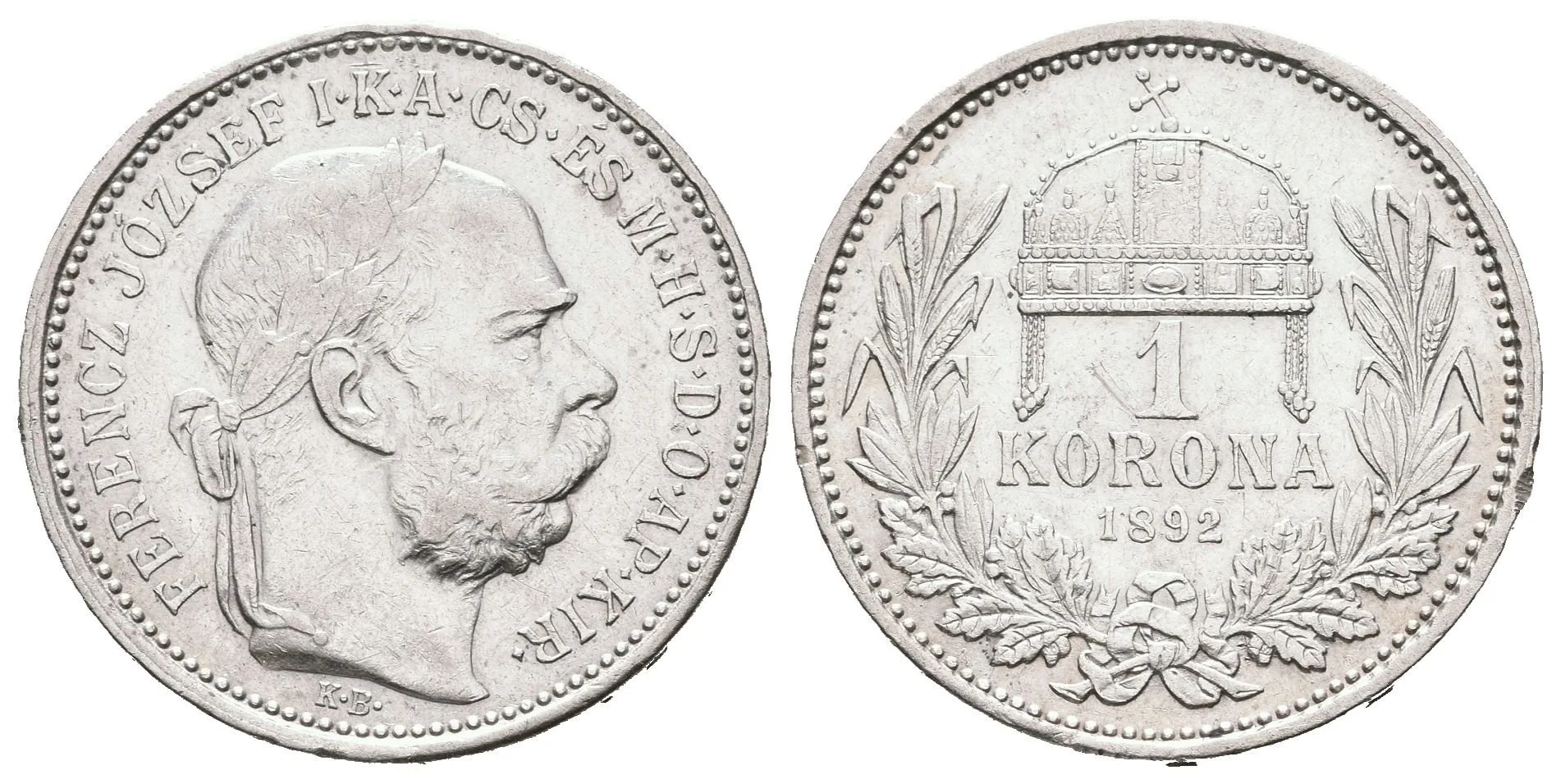1 Koruna 1892 KB, patina, nep. zbytky lesku, rysky a drobné hranky — 1