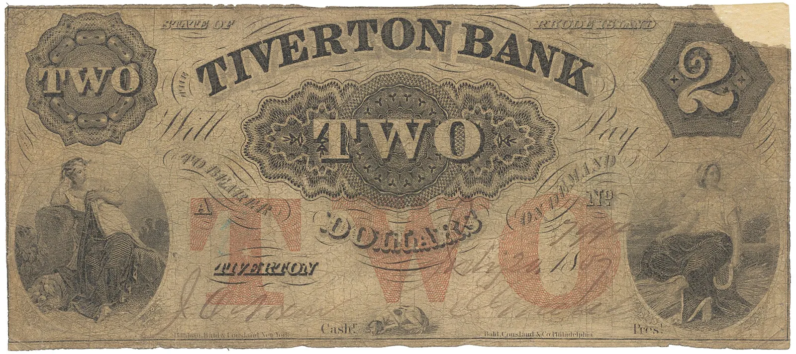 USA, Rhode Island, Tiverton, The Tiverton Bank, 2 Dollars 20. 7. 1859