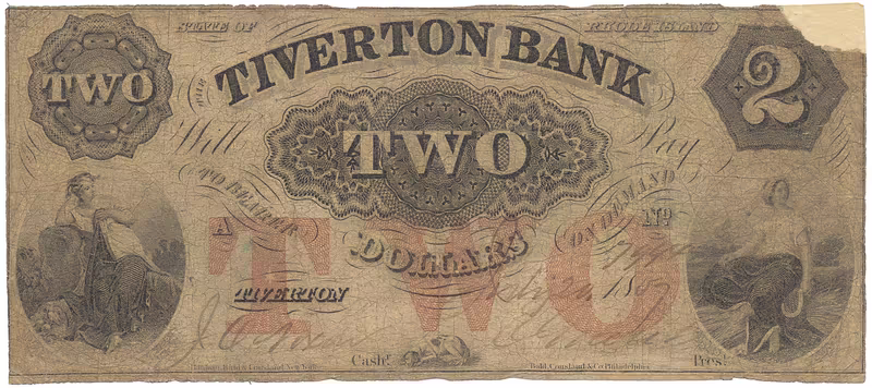 USA, Rhode Island, Tiverton, The Tiverton Bank, 2 Dollars 20. 7. 1859