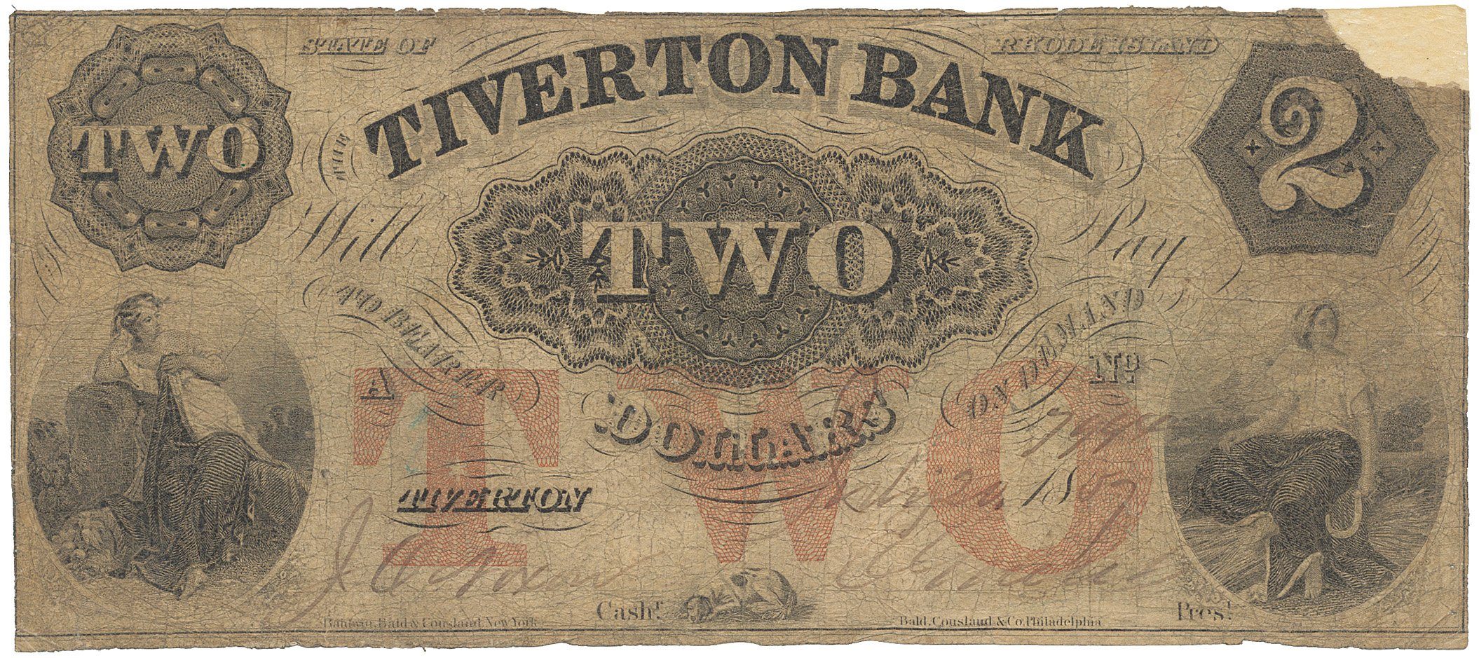 USA, Rhode Island, Tiverton, The Tiverton Bank, 2 Dollars 20. 7. 1859