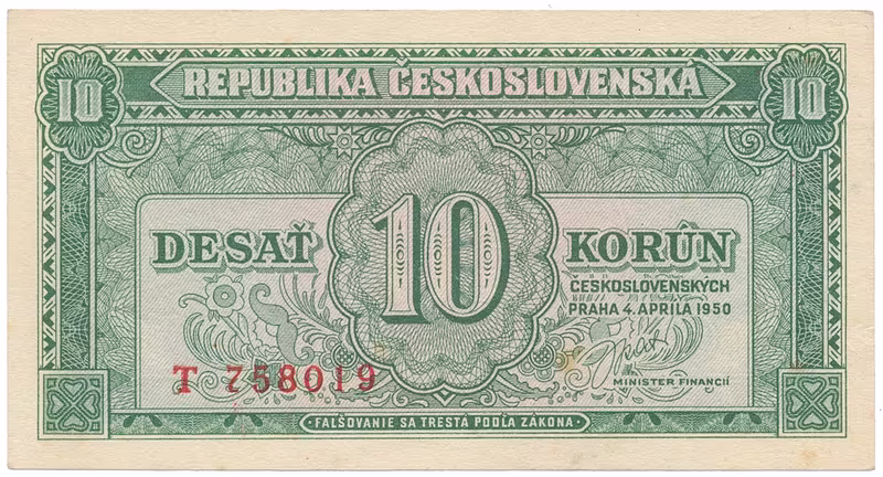 Československo, 10 Koruna 1950, série A - Z, Hej.86a