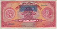 500 Koruna 1929/1939 + přetisk, série H, SPECIMEN, Hej.44a.S1