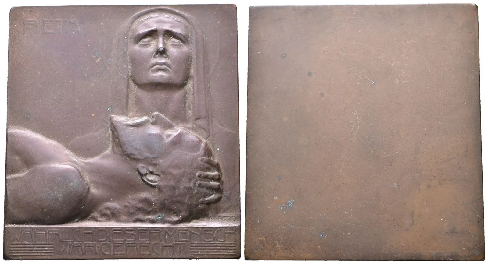 AE Plaketa b.l. (kolem 1920) - Pieta. Pat. bronz 67 x 60 mm — 1