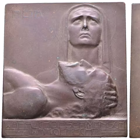 AE Plaketa b.l. (kolem 1920) - Pieta. Pat. bronz 67 x 60 mm