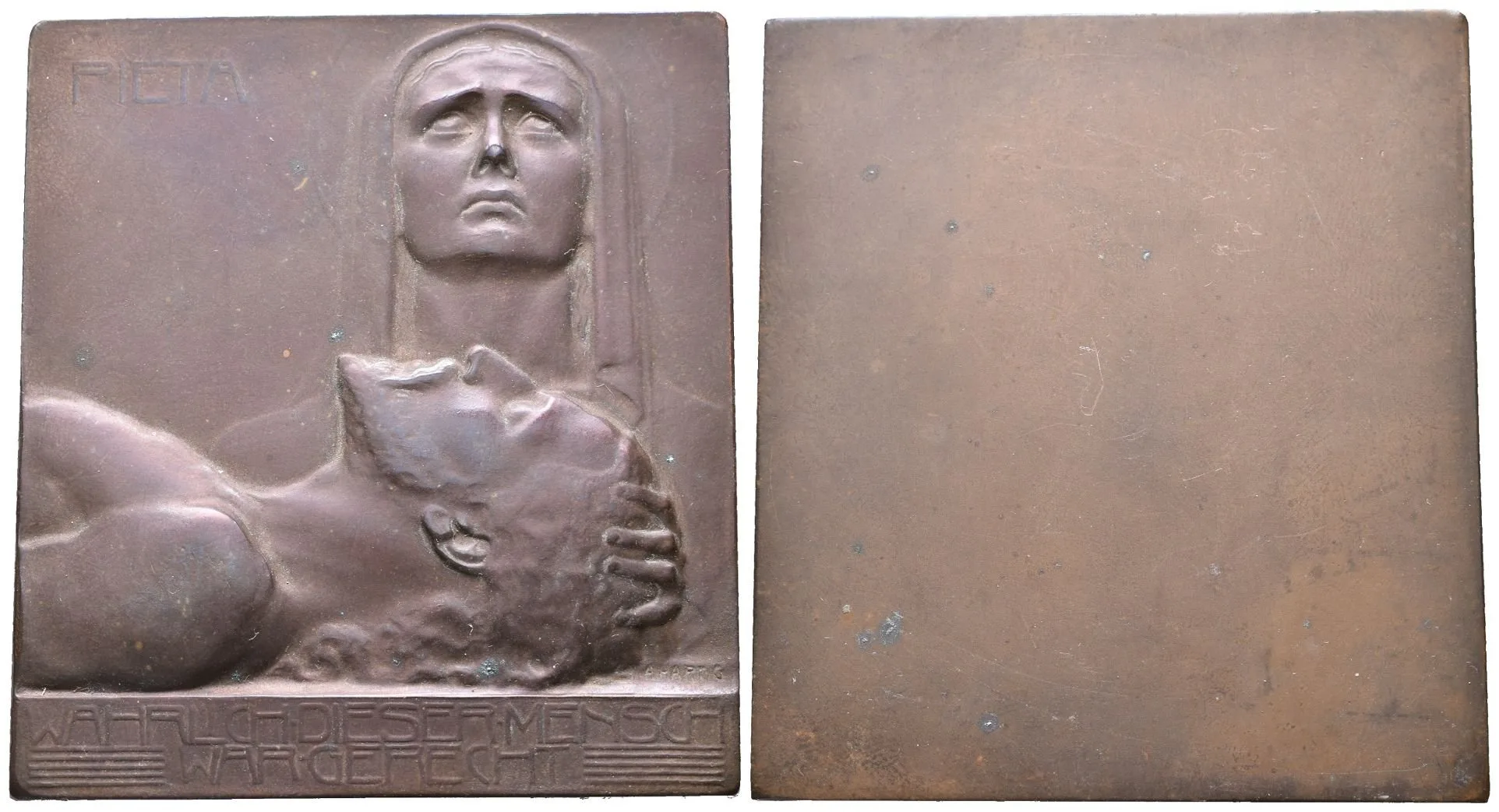 AE Plaketa b.l. (kolem 1920) - Pieta. Pat. bronz 67 x 60 mm — 1