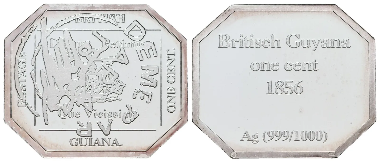 Stříbrná známka - Jednocentová Britská Guyana z roku 1856 - Ag 7 g - 999/1000