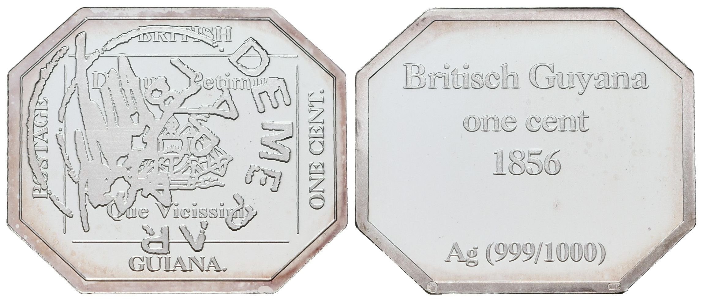 Stříbrná známka - Jednocentová Britská Guyana z roku 1856 - Ag 7 g - 999/1000