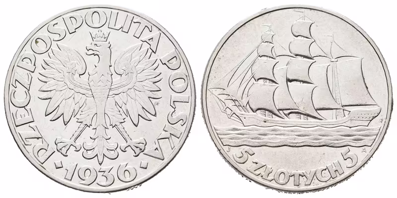 Polsko, 5 Zlotých 1936 - Gdyně